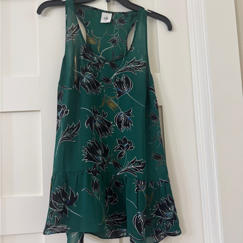 CAbi Green Floral Tank Top